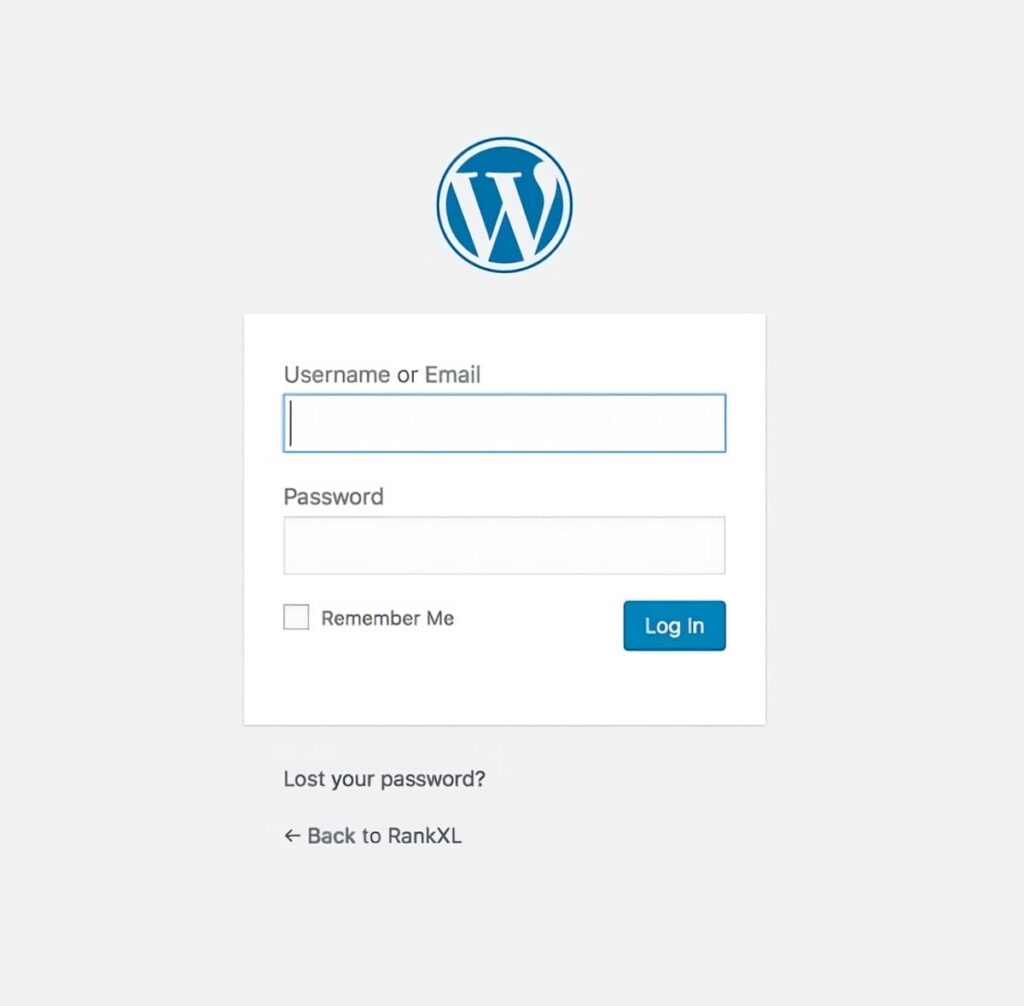 Wordpress login screen