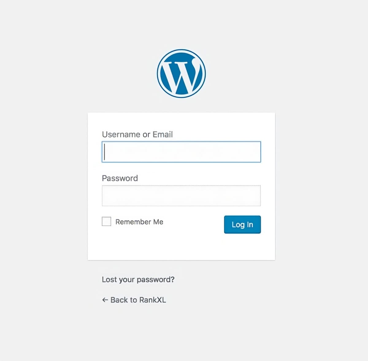 Wordpress login screen
