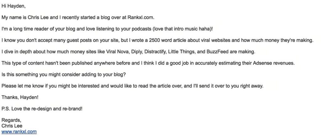 a sample email