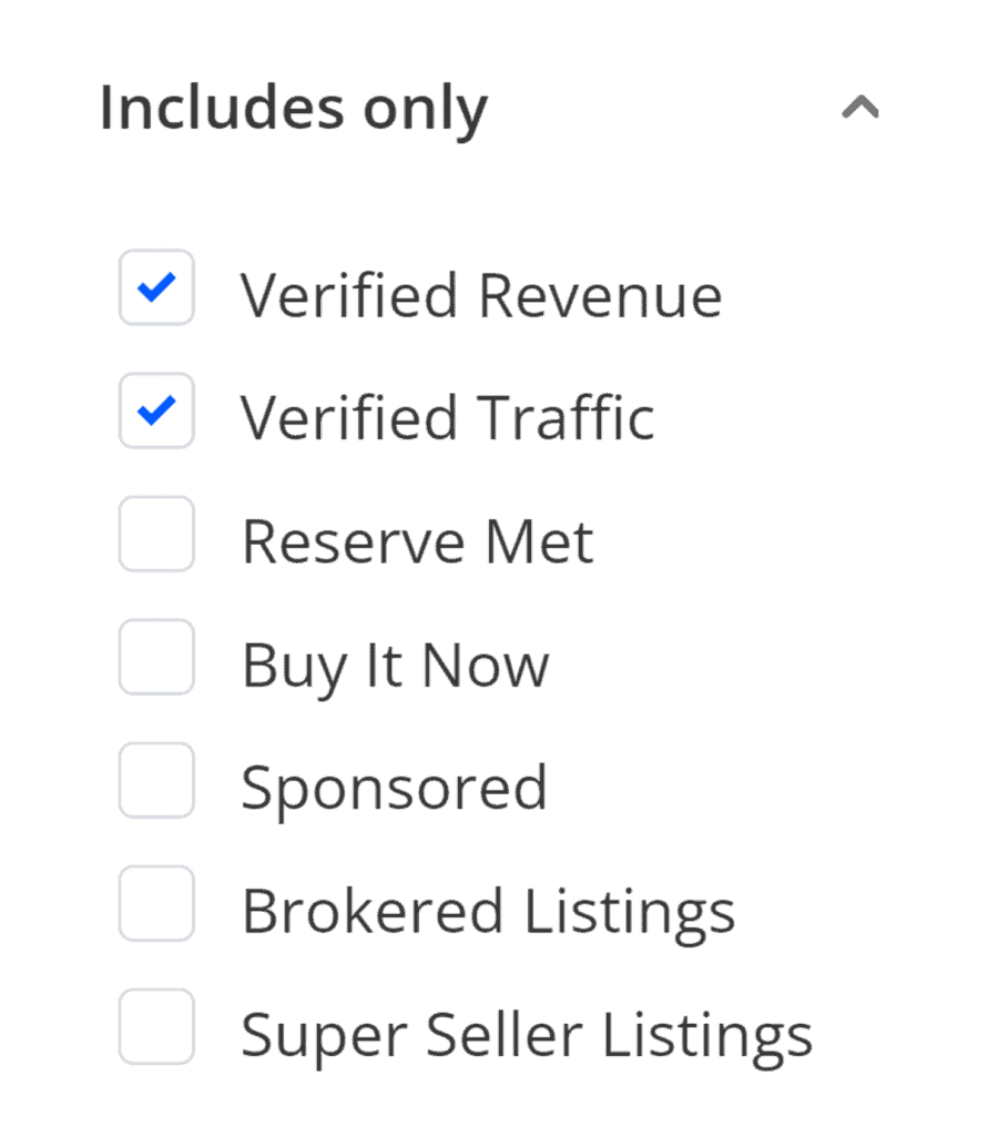 flippa filtering includes only